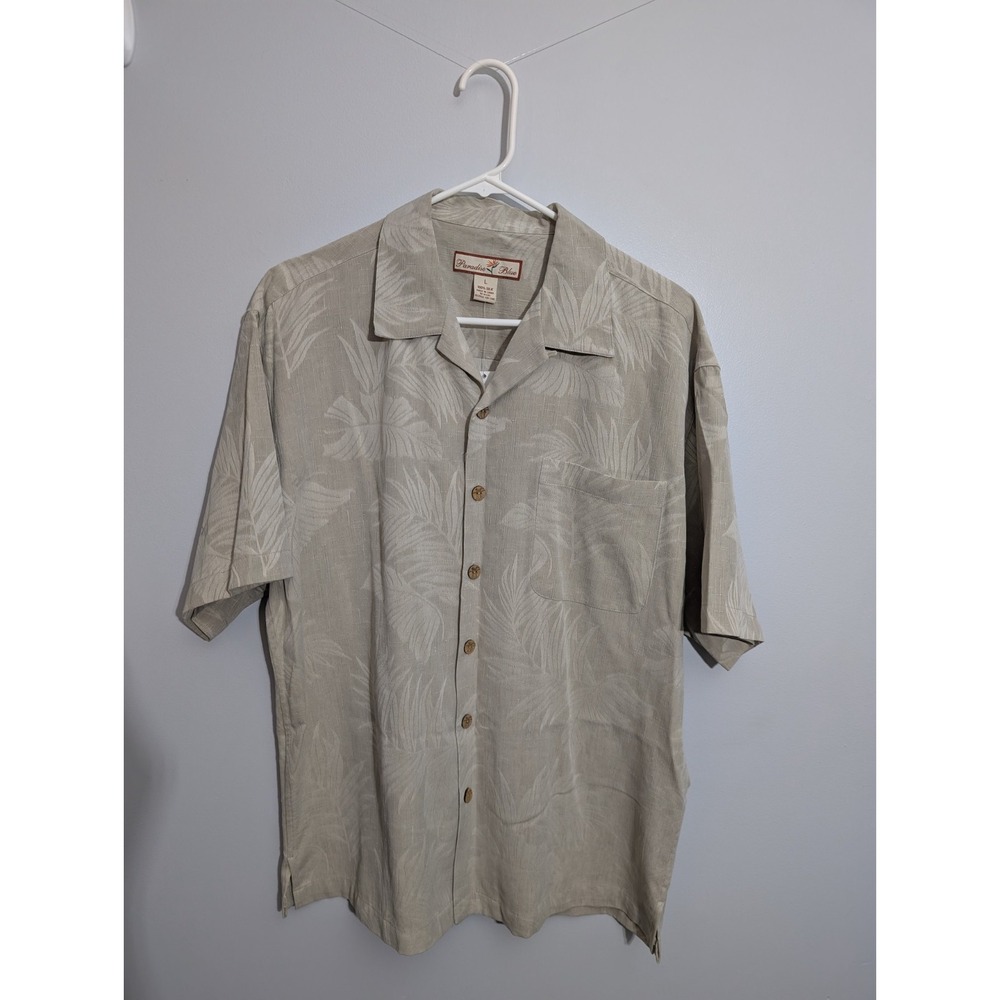 NWT Paradise Blue 100% Silk Hawaiian Aloha Camp Shirt Short Sleeve Men's Size Lg